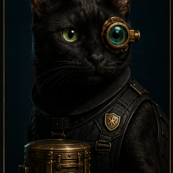 Nox, the security specialist, beside a brass safe